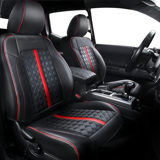 Carlimeki Leather Seat Covers Custom Fit for Tacoma Gen 3rd (2016-2023) | For Double & Crew Cab only - Fits SR, SR5, Limited, TRD Pro, TRD Sport, TRD Off-Road, Trail Special Edition - Fully Covered