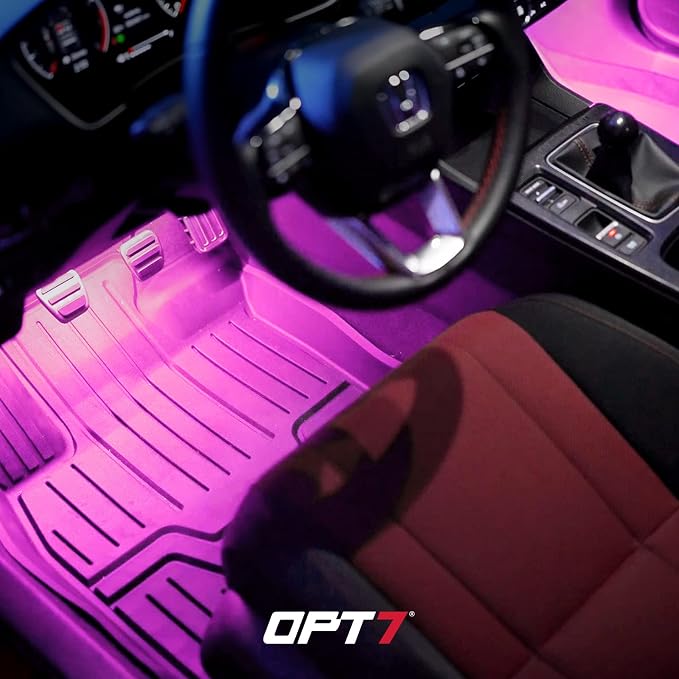 OPT7 Aura Pro Double Glow Interior Sports Car Lights with App & Remote | Ultra Bright Ambient Glow, Multicolor Double LED Strips, Car Meet Decor, 12V JDM Accessories, Music Sync Lighting, 4PC Kit