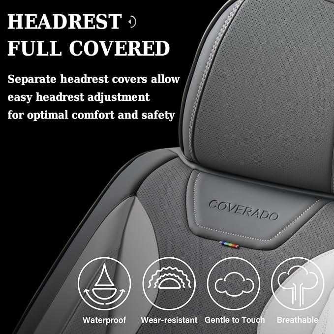 Coverado Car Seat Covers, Front Covers for Cars, Car Seat Cover Front Seats, Automotive Seat Cover, Waterproof, Leather Car Seat Cushion, Universal Interior Seat Protectors for Most Cars Black