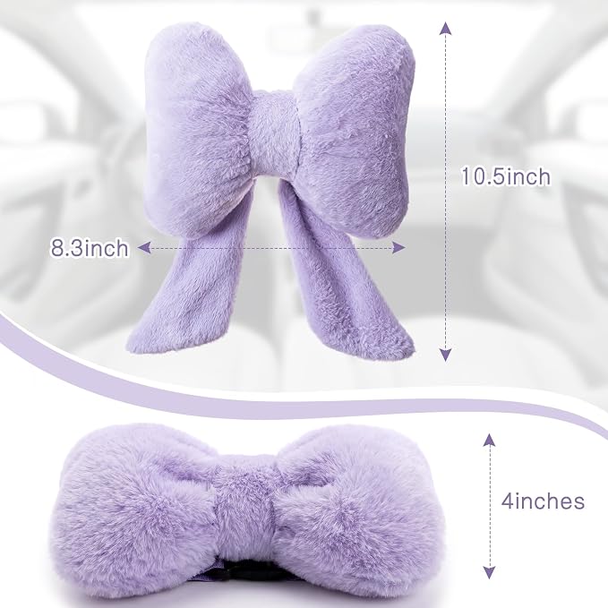 Macarrie 2 Pcs Purple Car Neck Pillow Plush Butterfly Bow Car Headrest Comfortable Pillow Seat Neck Support Cute Head Rest Accessories for Driving Travel Driver Chair Girl Interior Decor(Solid)