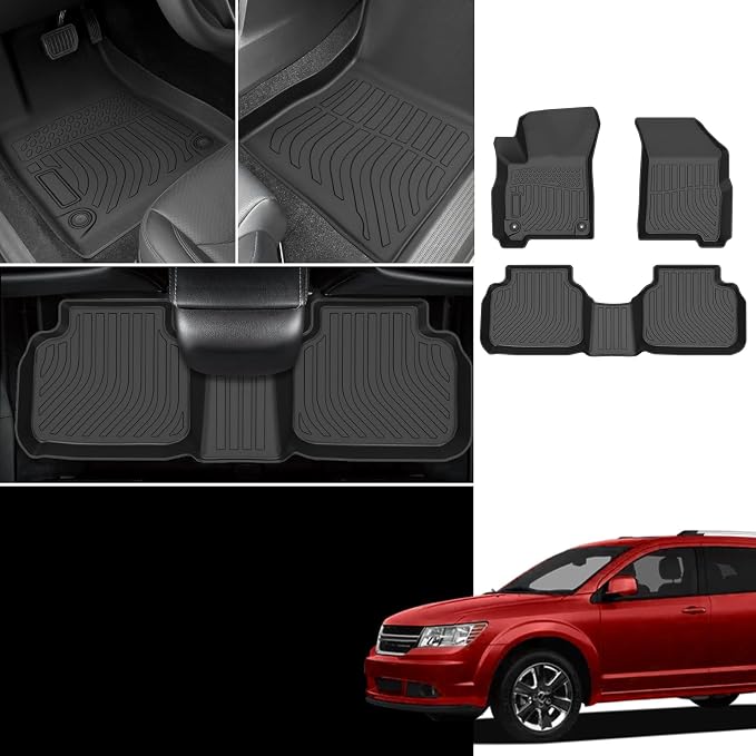 Floor Mats for Dodge Journey 2011 2012 2013 2014-2016 2017 2018 2019 2020 | TPE 2015 Journey Floor Mats 1st & 2nd Row, TPE Waterproof Summer Winter Non-Slip All Weather Floor Liners Car Accessories