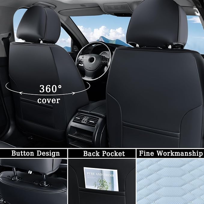 Coverado Seat Covers, Leather Seat Covers for Front Seats, Black and Blue Car Seat Covers, Waterproof Car Seat Protectors, Auto Seat Cushion, Front Driver Seat Cover Universal Fit Most Cars SUV