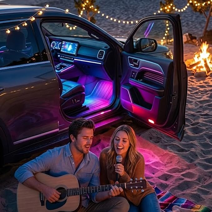 Led Lights for Car, Interior Car Lights, Car Accessories for Women Men | Great Kit For The Money|DIY 16 Million Colors|Music Mic Sync|Bluetooth App Remote Control|RGB 48LED Cigarette Lighter Adapter