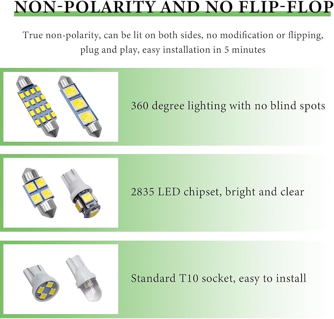 42 PCS LED Interior Car Lights, Super Bright White Interior Bulb Set for Vehicle Map Dome Cab Tail License Plate Lights, T10 31mm 36mm 41mm 194 LED Replacement Bulb Kit