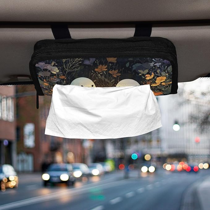 Cute Ghost Plants Car Tissue Holder Durable Napkin Holder Hanging Tissue Holders Case Car Tissues Bag for Sun Visor Seat Back Universal Auto