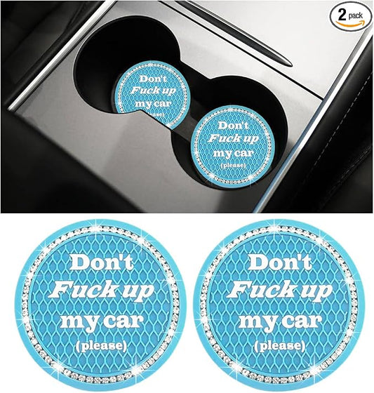 Ziciner 2 Pack Bling Car Cup Holder Coaster, 2.75 Inch Anti-Slip Auto Insert Cup Coaster, Crystal Car Drink Cup Mat Perfect for Women Girls, Universal Interior Decor Accessories (Light Blue)