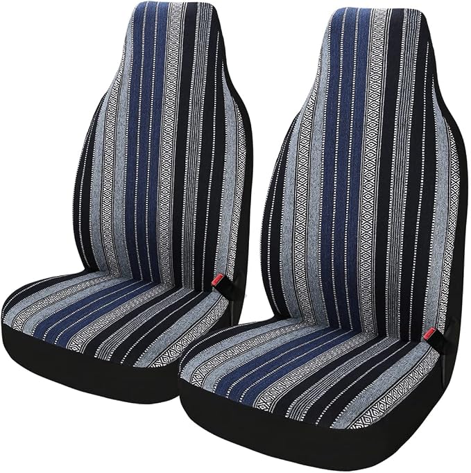 Baja Saddle Blanket Car Seat Covers 2PCS Front, Breathable and Washable Striped Woven Automotive Vehicle Seat Cover, Universal Seat Cover for Sedan, SUV, Truck, Airbag Compatible