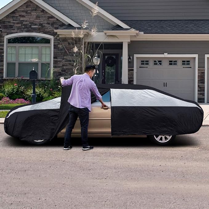 Titan Jet Black Poly 210T Car Cover for Large Sedans 203-212". Waterproof, UV Protection, Scratch Resistant, Driver-Side Zippered Opening. Fits Avalon, XTS, 6-8 and More.