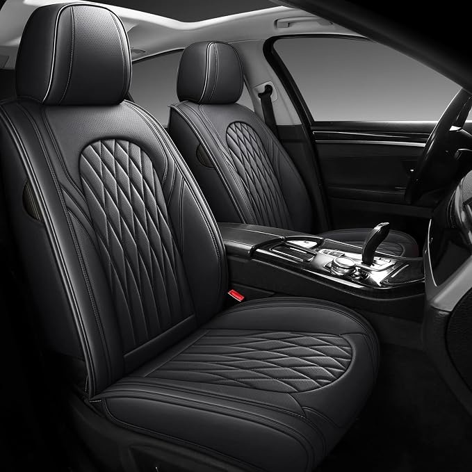 WELLDO Nappa Faux Leather Car Seat Covers Full Set, Black | Waterproof, Non-Slip Seat Protector, 0.28in Thickened Cushion, Airbag Compatible, Universal for Cars SUV Truck Pickup