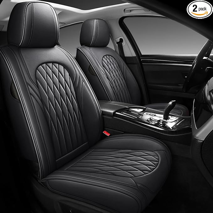 WELLDO Nappa Faux Leather Car Seat Covers Full Set, Black | Waterproof, Non-Slip Seat Protector, 0.28in Thickened Cushion, Airbag Compatible, Universal for Cars SUV Truck Pickup
