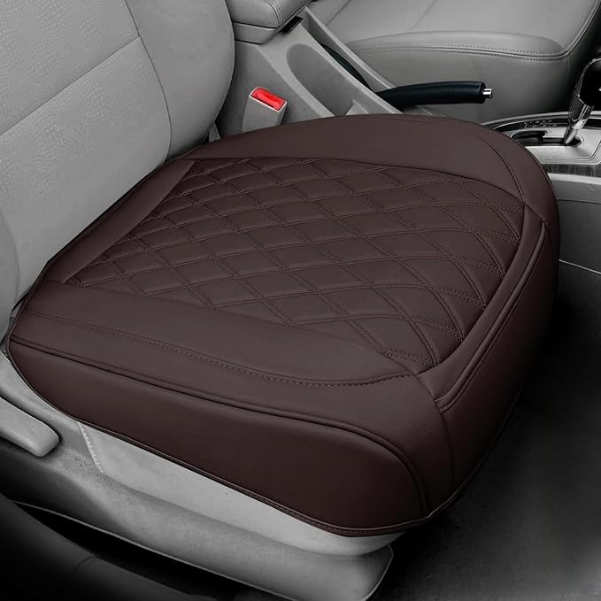 BEITK 1 Pack Leather Front Car Seat Cover Bottom Car Seat, Anti-Slip and Full Wrap Driver Car Seat Protectors, Luxury Waterproof Bottom Auto Seat Cushion Pad Mat for Most Vehicles(Red)
