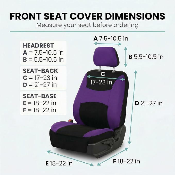 FH Group Universal Car Seat Covers Front Set for SUV Truck Sedan Vans | Waterproof All-Purpose Cloth Seat Cover Set Airbag Compatible Washable Split Bench Protector Interior Upgrade - Purple