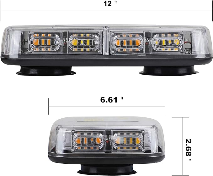 ASPL 2pcs 48LED Roof Top Strobe Lights, High Visibility Emergency Safety Warning LED Mini Strobe Light bar with Magnetic Base for 12-24V Snow Plow, Trucks, Construction Vehicles (Amber/White)