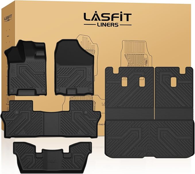 LASFIT All Weather Floor Mats for Honda Pilot 2016-2022 - 7 Seats | Full Surround TPE Mats, Tall Walls, 3D Custom Fit, Non-Slip, All-Weather, Easy Clean, Tool-Free Install, Safe Pedal Clearance