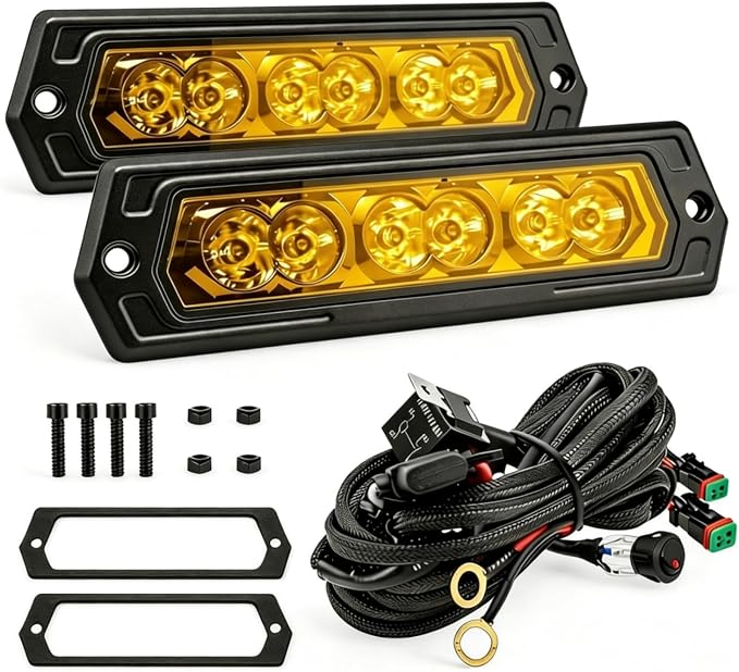 6 Inch Yellow Flush Mount LED Pods 120W Spot Beam Reverse Light for Truck | 120W High-Power Yellow Spot Beam with DT Plug & Play Harness 2PCS Flush Mount Fog Light for Bumper & Grill, IP68 Waterproof