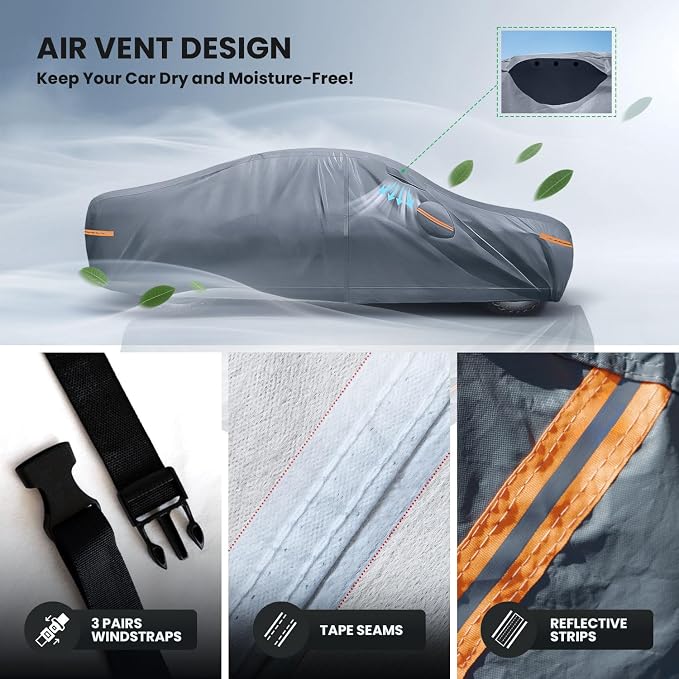 Waterproof Mercedes S-Class Long/Maybach(1991-2026) Car Cover with Breathable Vents, [Upgrade] Premium Covers with Cotton Liner and Zipper Door,Sun Rain Snow Dust Uv Protection.(Gift with Towel)