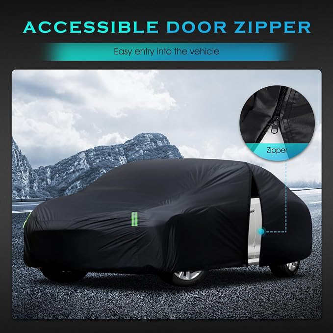 Car Cover Waterproof All Weather for Automobiles Full Exterior Covers Outdoor Rain Sun UV Protection w/Zipper, Size A2 Universal Fit for Honda Civic, Toyota Corolla, Hyundai Elantra,etc(178-186 inch)