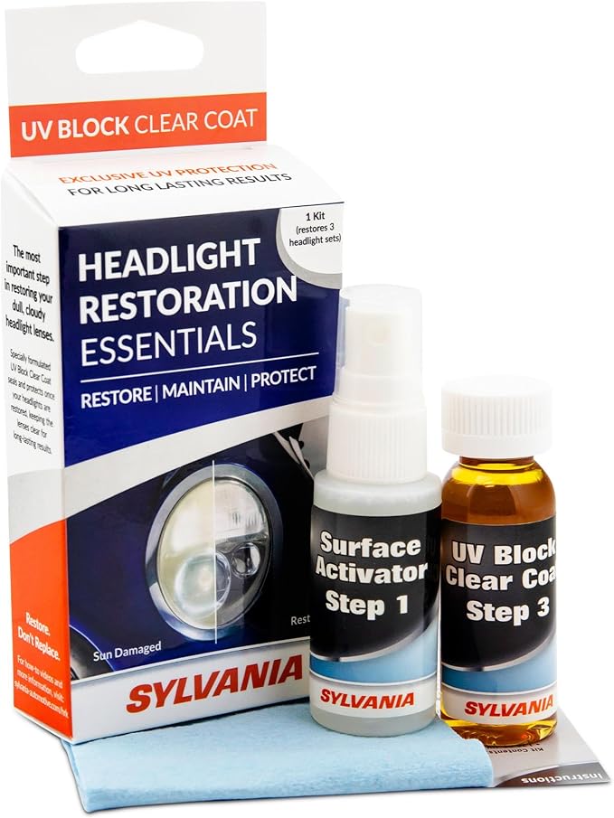SYLVANIA UV Block Clear Coat Kit - Premium UV Headlight Protection for Vehicles - Includes Surface Activator, Protective Clear Coat & Applicator Towels - Long-Lasting - Restores to Like-New Condition