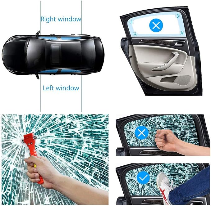 Car Window Breaker, Safety Hammer - Emergency Escape Tool, Window Breaker Seatbelt Cutter, Life Saving Survival Kit with Light Reflective Tape(2-Pack)