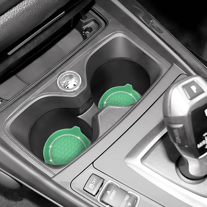 4PCS Bling Car Cup Holder Coaster, Crystal Rhinestone Insert Dustproof Non-Slip Drink Cup Mat, Diamond Shockproof Auto Interior Water Bottle Pad Cushion Coaster, Universal Fit (Mint Green)