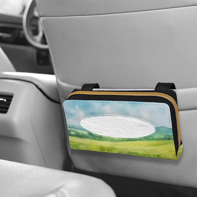 Green Field Car Tissue Box Sun Visor Napkin Holder Rectangular Sun Visor Napkin, Mask Holder Car Visor Tissue Holder Tissues Box Easy to Install
