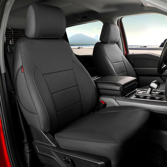coverdream F150 Seat Covers for 2021-2025 2026 Ford F150 SuperCab XL/XLT & 2023-2026 Super Duty SuperCab XL/XLT,2-Door,Fully Covered,Waterproof Leather Truck Seat Protector(Full Set,Black)