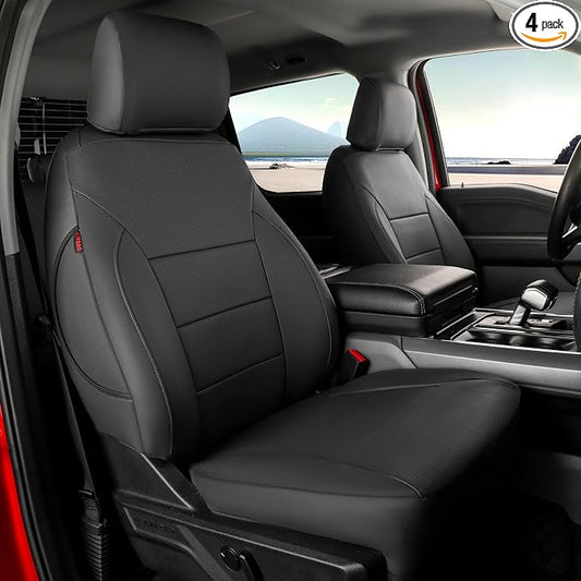 coverdream F150 Leather Seat Covers Fit for 2015-2020 Ford F150 SuperCrew XL,XLT & 2017-2022 F250 F350 F450 Crew Cab XL,XLT Pickup,w/No Rear Armrest,Waterproof Truck Seat Protector(Full Set,Black)
