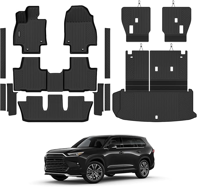 Naibeve Floor Mats for 2024-2026 Toyota Grand Highlander 7 Seats | All Weather Floor Mats, Cargo Mat, 2nd Row Backrest Mats, Backrest Mats, Door Sill Guards, 2nd Row Bucket Seats accessories