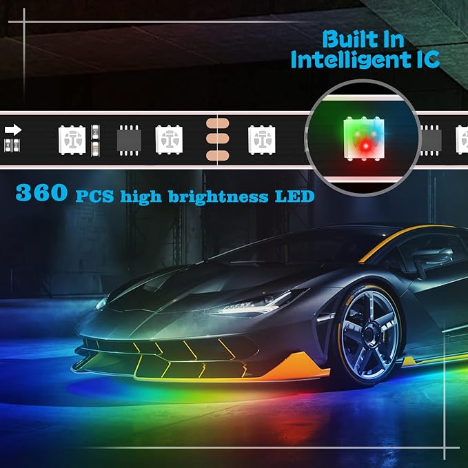 Car Underglow Lights Chasing Color , Upgraded Bluetooth Led Strip Light with Dream Color Chasing 212 Mode, Music Mode, DIY Mode, APP Control Underbody Strip Kit for Car, 35Inch & 47Inch, 6PC Pack