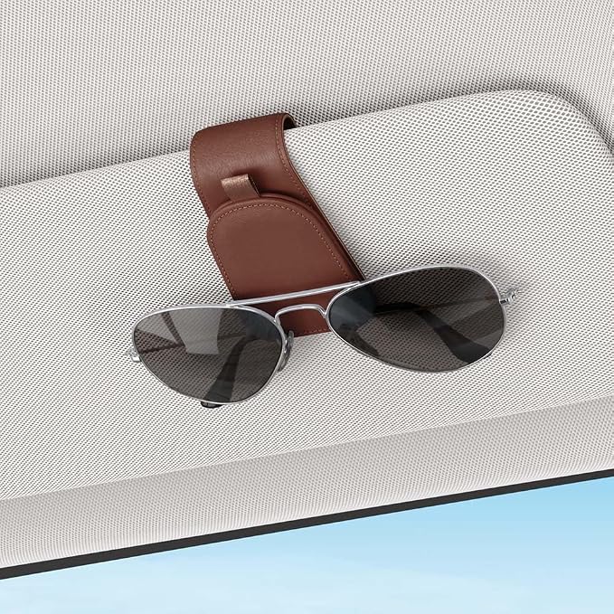 Sotfamily Sunglass Holder for Car Visor, Brown, 2 Packs | Suede Cloth, Magnetic, Organizer for Car Accessories