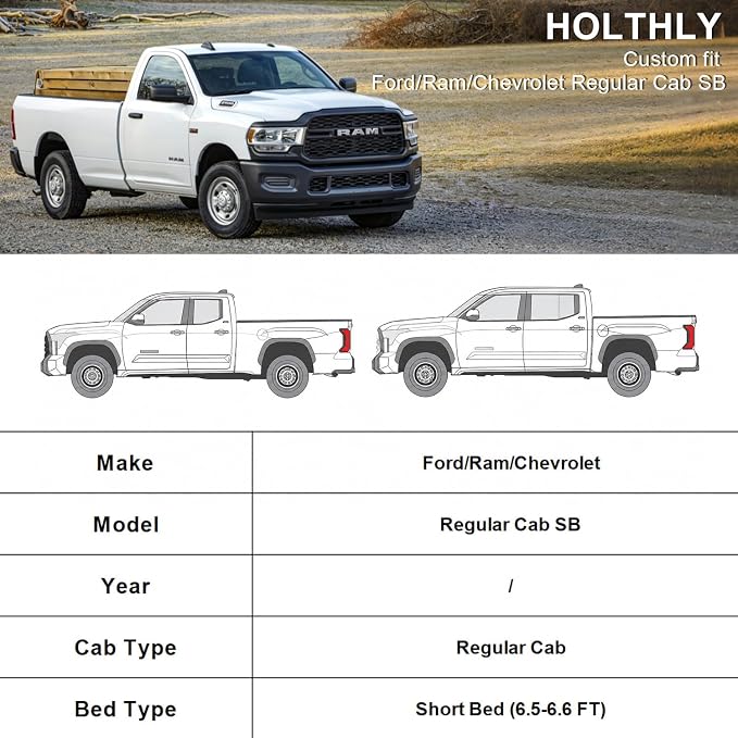 10 Layers Truck Cover Waterproof All Weather Custom Fit for Ford/Ram/Chevrolet Regular Cab Short Bed, Outdoor Full Exterior Pickup Car Cover for Automobiles Sun Rain Snow Ice Protection. Black