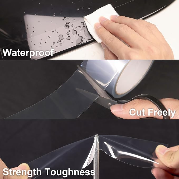 Lypumso Clear Vinyl Wrap Tape, Car Door Edge Guard Door Sill Protector, Transparent Paint Protection Film for Most Cars Rearview Mirror Handle Bumper Window Stair (Clear, 3inch x 30ft)