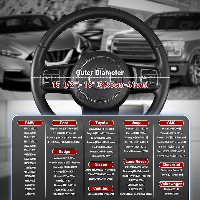 SEG Direct Car Steering Wheel Cover Large-Size for F150 F250 F350 Ram 4Runner Tacoma Tundra Range Rover with 15 1/2"-16" Outer Diameter Leather with Carbon Fiber Pattern Black and Red