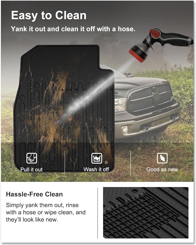 Kiwi Master Floor Mats for 2009-2018 Dodge Ram 1500 Quad Cab | 2019-2024 Ram 1500 Classic Quad Cab, Custom Fit All Weather Car Mat, Heavy Duty TPE Floor Liners, Front Rear 2 Row Set, Black