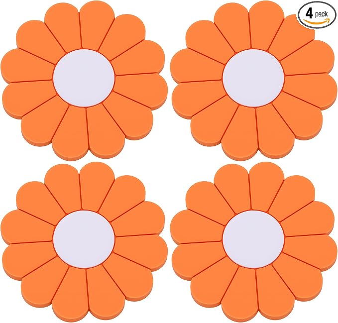 4-Pack Car Cup Holder Coaster Inserts, Daisy Shape, 2.75 Inch Non-Slip Silicone Cup Holder Insert, Universal Non-Slip Cup Holders, Car Accessories Interior for Women and Man (Orange)
