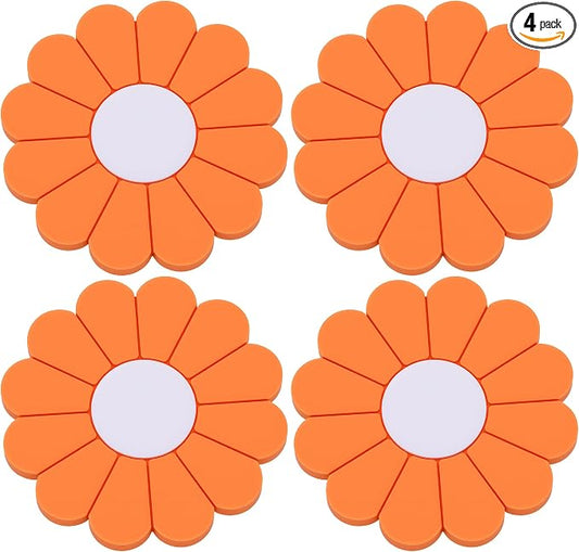 4-Pack Car Cup Holder Coaster Inserts, Daisy Shape, 2.75 Inch Non-Slip Silicone Cup Holder Insert, Universal Non-Slip Cup Holders, Car Accessories Interior for Women and Man (Orange)