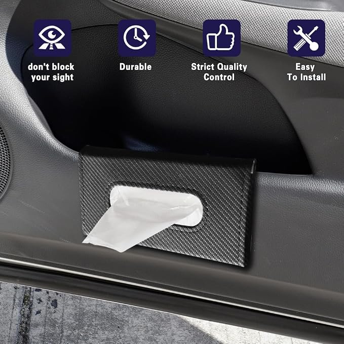 Car Visor Tissue Holder, Tissue Box Holder for Car, Leather Auto Sun Visor Napkin Case Mask Dispenser, Automotive Accessories Rectangular Hanging Auto Napkin Box Fit for Most Vehicles (Black)