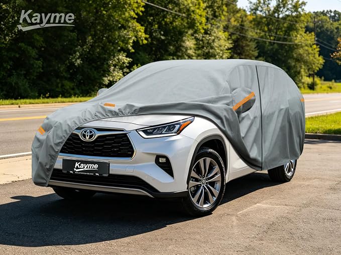Kayme Heavy Duty Car Cover Custom Fit Toyota Highlander (2014-2026), Waterproof All Weather for Automobiles, Full Exterior Covers Sun Rain UV Protection.