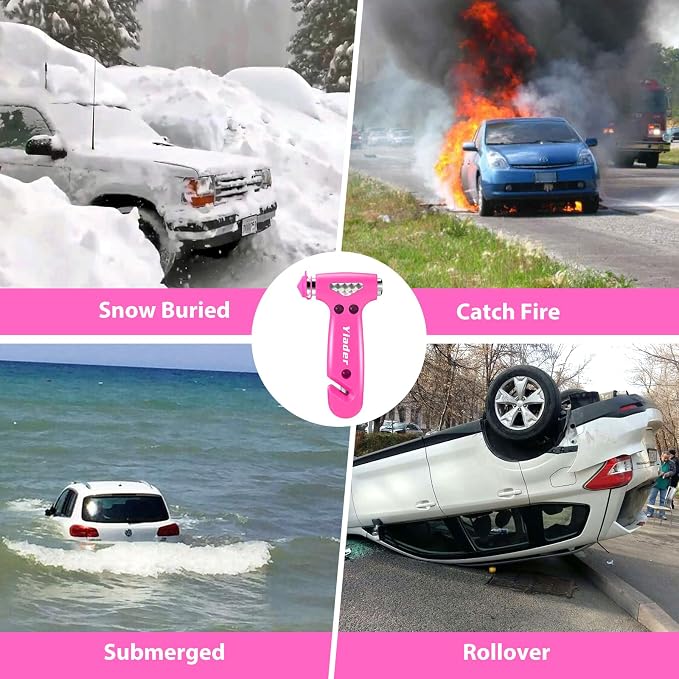 Car Safety Hammer, 2 Pack Automotive Escape Tool with Car Window Breaker and Seatbelt Cutter, Glass Breaker Car Essentials Emergency Escape Tool for Women