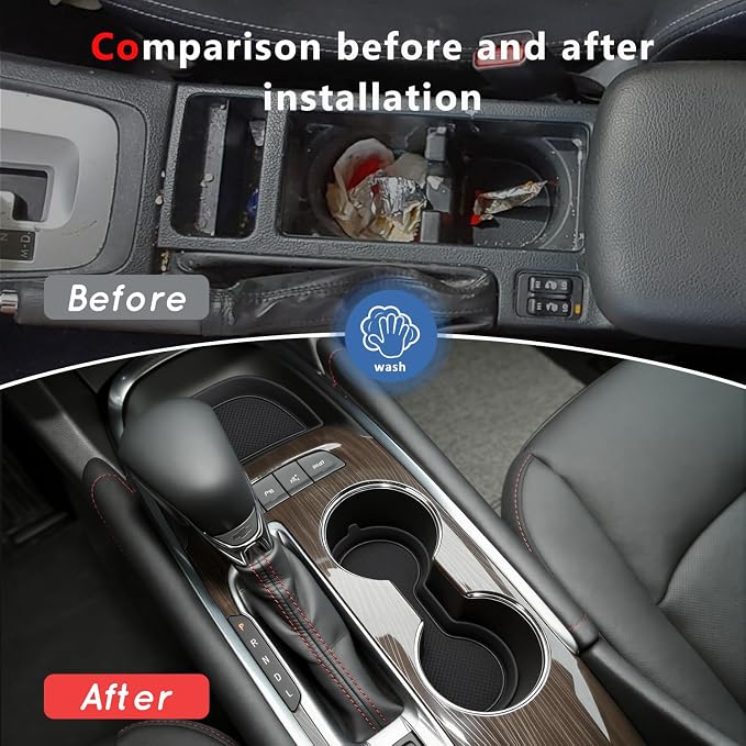 Auovo Cup Holder Inserts Coaster Center Console Liners Compatible with Chevy Malibu Accessories 2017-2025 Silicone Cup Mat Pad Door Liners Car Interior Decoration(Black, 7PCS-with Door Liners)