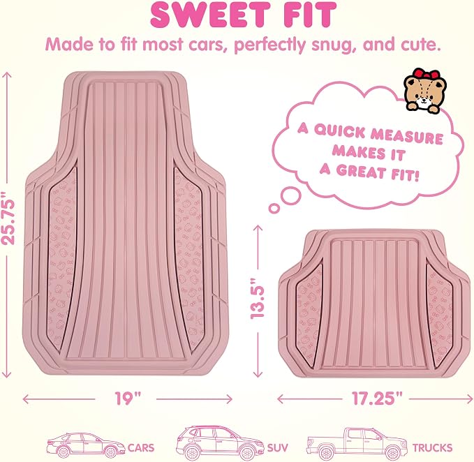 Hello Kitty Car Mats 4pc Floor Mats for Cars Trucks SUVs Pink Car Floor Mats for Women Men Accessories Rubber Heavy Duty Cute Non-Slip Always Front Rear Hello Kitty Cars Accessories Pink