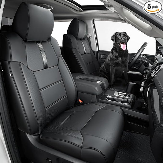 Super Cover for Toyota Tundra Seat Covers 2014-2021 (CrewMax only), Full Covered Leather Seat Protectors for Tundra 2021 2020 2019 2018 2017 2016 2015 2014 Truck Car Accessories with Carbon Fiber