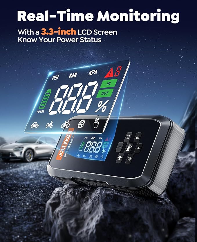 Car Battery Jump Starter with Air Compressor, 4500A Powerful Battery Jumper Starter Portable with 150PSI Auto-Pause Pump, 12V Jump Box for Car Battery with 10-Safety Protection(9L Gas/8L Diesel)