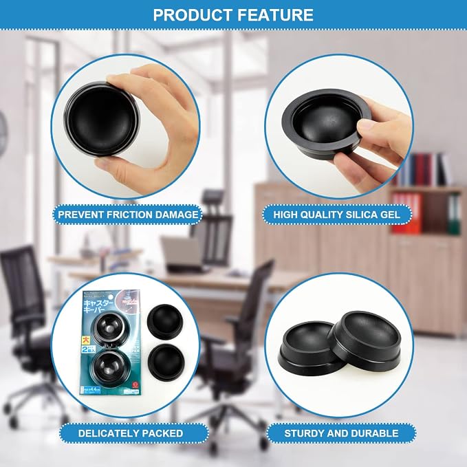 FERCAISH 4PCS Furniture Wheel Caster Cups Rubber Non-Slip Foot Mats, Strong Grip Round Floor Protectors for Crib Wheels, Furniture Table Legs (Black)