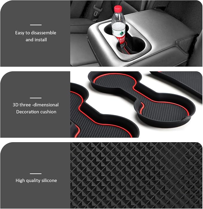 Auovo Cup Holder Inserts Coaster Compatible with Chevy Malibu Accessories 2017 2018 2019 2020 2021 2022 2023 2024 2025 Silicone Cup Mat Pad Car Interior Decoration (3-pcs kit, Red)