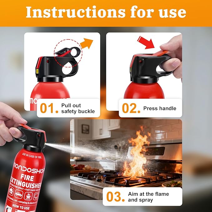 Mondoshop Portable Small Fire Extinguisher for Home and Car (600ML, 2Pack) | UL-Certified, Water-Based for A/B/C/K Fires, Non-Toxic, Eco-Friendly, Wall Mount, for vehicle, RV, Camping, Boat & Kitchen