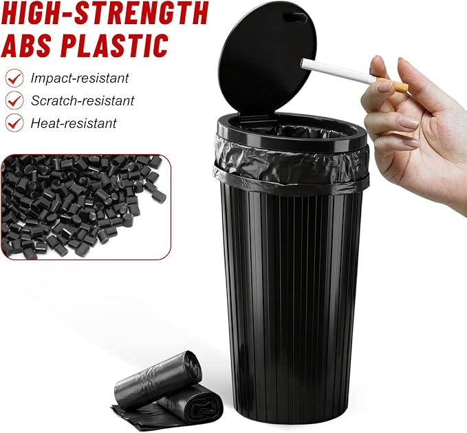 Car Trash Can with Lid, Leakproof Auto Cup Holder Garbage Can with Trash Bags, Waterproof Dustbin Container Waste Organizer for Vehicle Home Office, Car Accessories (Black)