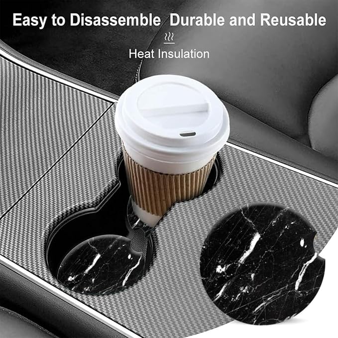 Cup Holder for Car,Black Marble Clean Style Ceramic Coasters Non-Slip Cup Holder Insert with Fingertip Grip, Auto Interior Accessories for Women & Men,Pack of 2, 2.56In