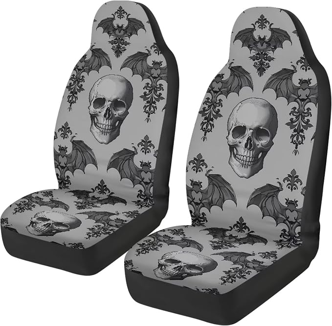 Halloween Skull Car Seat Covers for Front Seats, Non-Slip Breathable Seat Protectors, Set of 2, Universal Fit for Most Cars, SUVs and Sedans