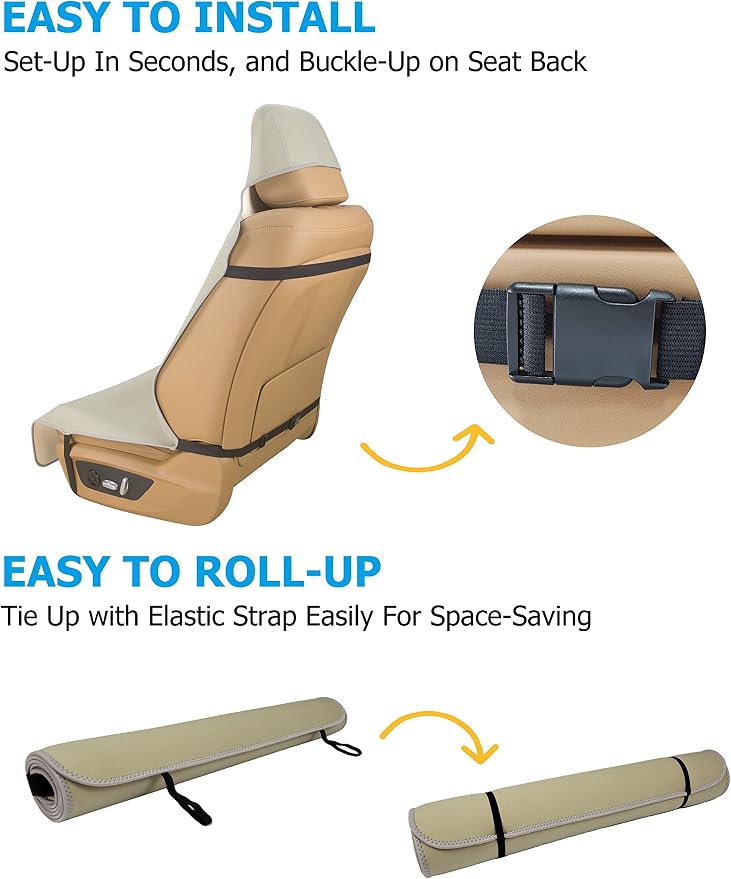 Waterproof Stain Resistant Car Seat Cover for Automotive Van Trucks and SUVs Durable Neoprene Non-Slip Seat Protector with Quick Install Design Perfect for Post Gym Yoga Workout-Khaki